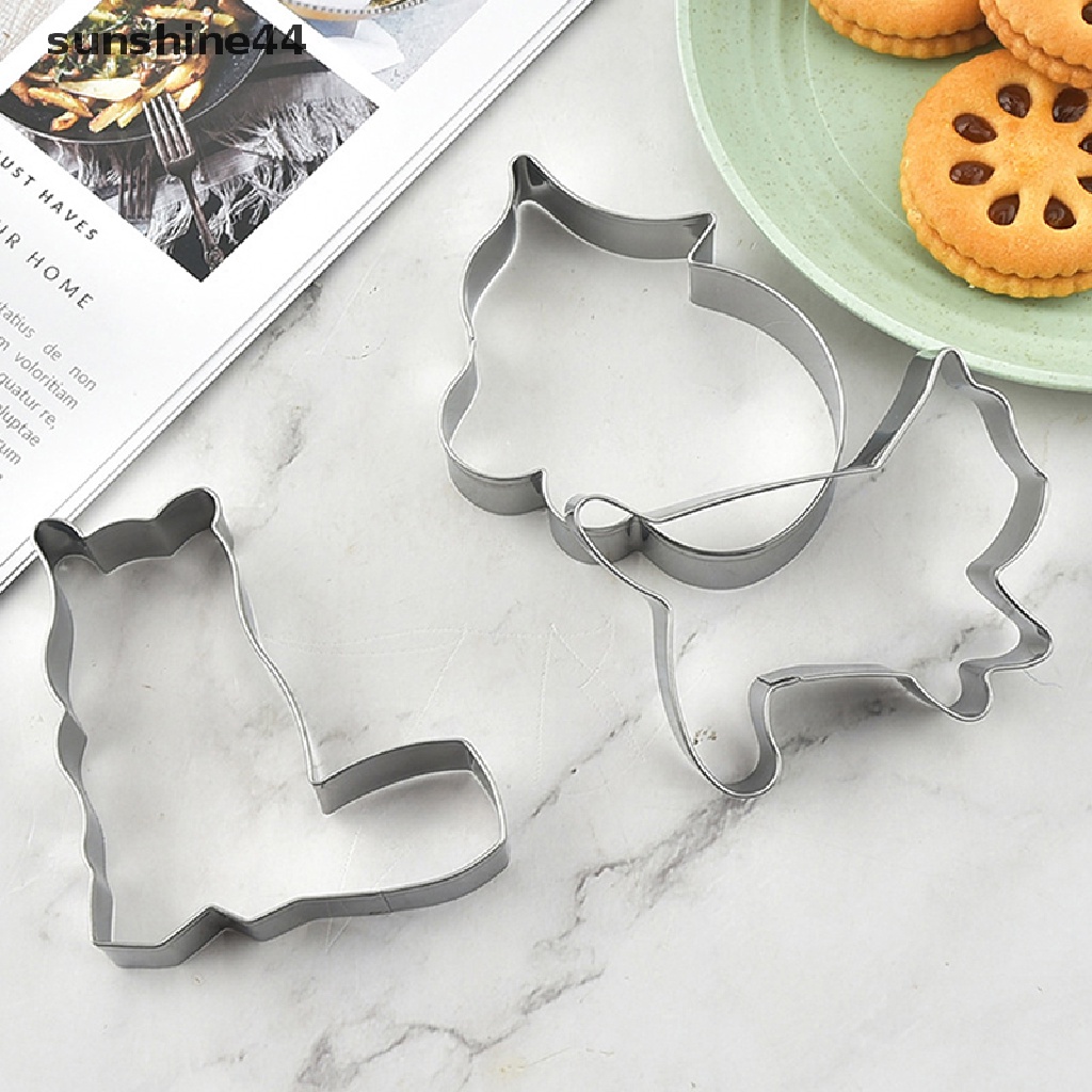 Sunshine 1/5pcs Cetakan Cookie Cutter Hewan Kucing DIY Biskuit Cetakan Cookie Stamp Baking Tools.