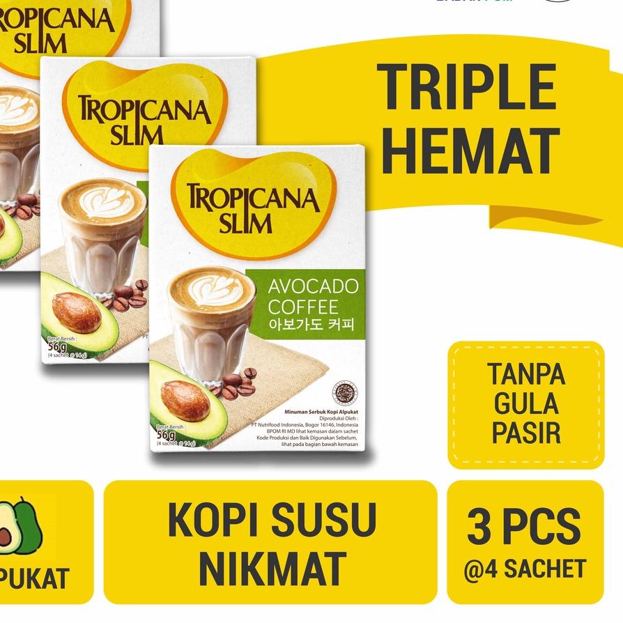 

☑ Triple Pack - Tropicana Slim Avocado Coffee 4 Sachet - Kopi Susu Nikmat Bebas Gula Pasir ☊