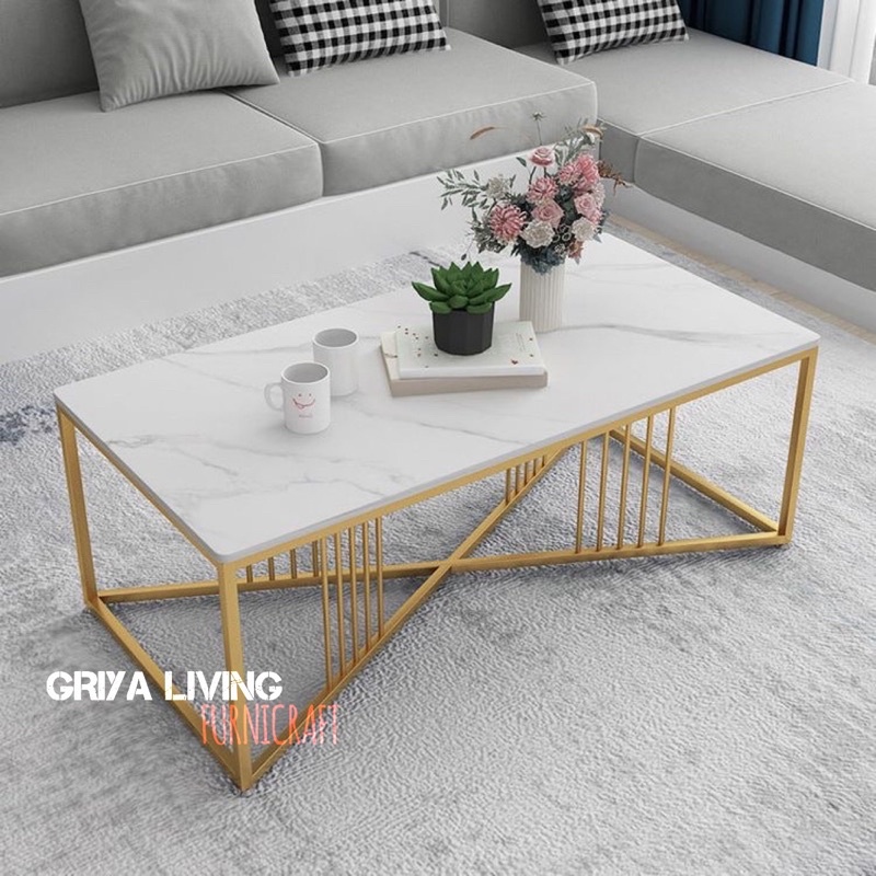 meja tamu coffe table - top hpl marmer