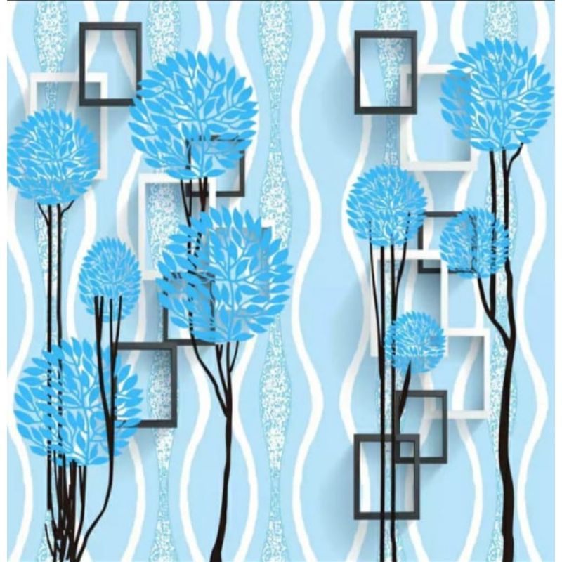 1 kg 2 roll BUNGA BULAT BIRU Wallpaper Dinding Wallsticker Ukuran 45 cm x 10 Meter