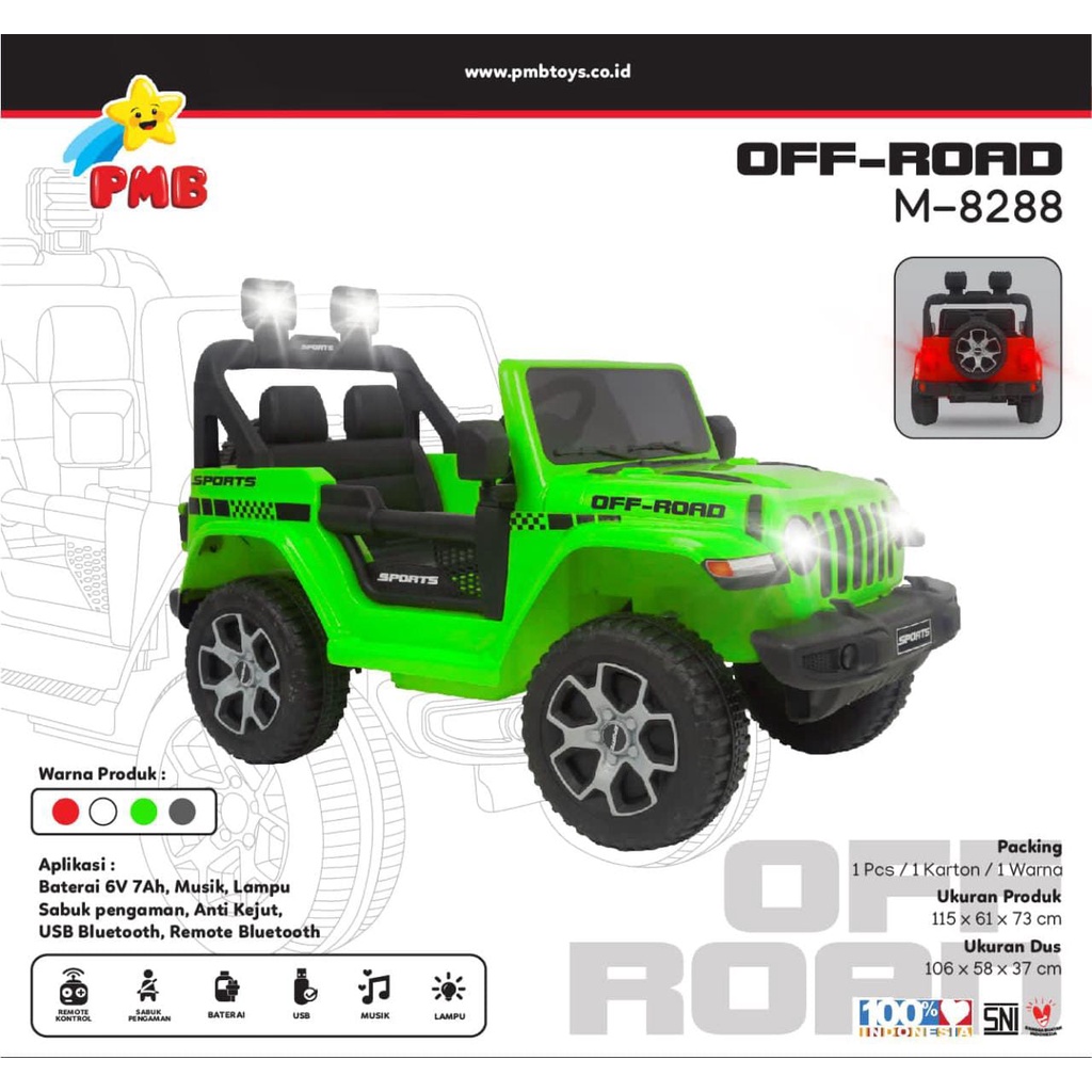 mobil aki jeep rubicon M8288 / mainan anak mobil mobilan M 8288 / mainan mobil remot kontrol cas aki