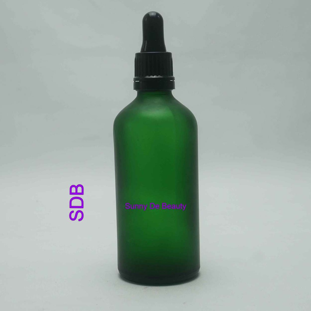 Botol 100 ml Kosmetik BR Kaca Hijau Frosted PP Segel Pipet Karet / Kaca 100 ml Pipet / Botol Hijau F