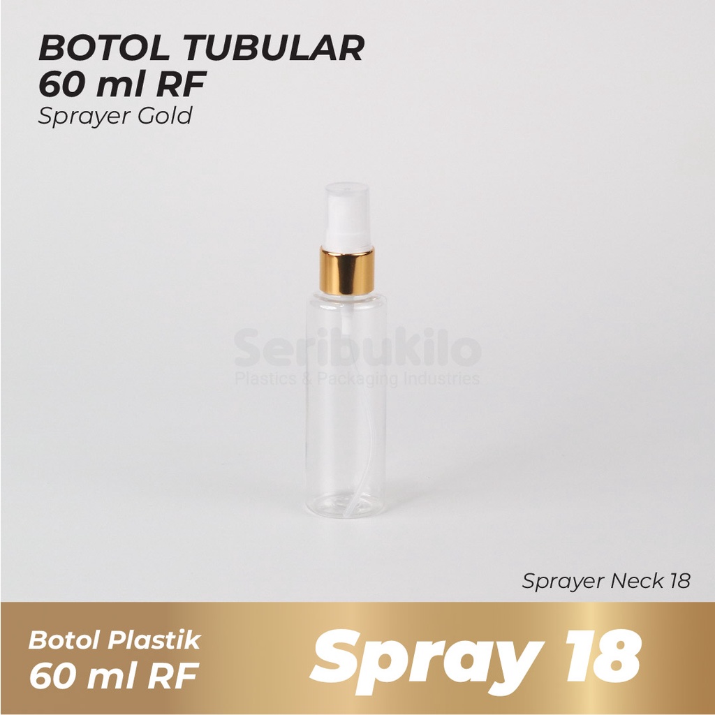 Botol Spray 60 ml RF/ Botol PET RF 60 ml Spray Gold / Botol Tubular RF 60 ml Spray Gold/Silver