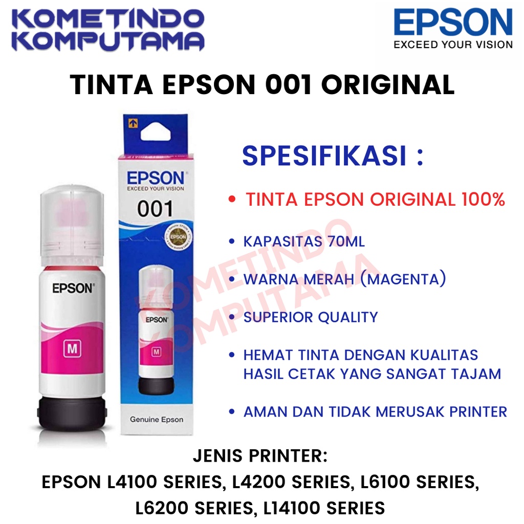 001 Magenta 70ml Tinta Epson 100% Original Epson L4150 / L4160 / L6160 / L6170 / L6190 / L14150