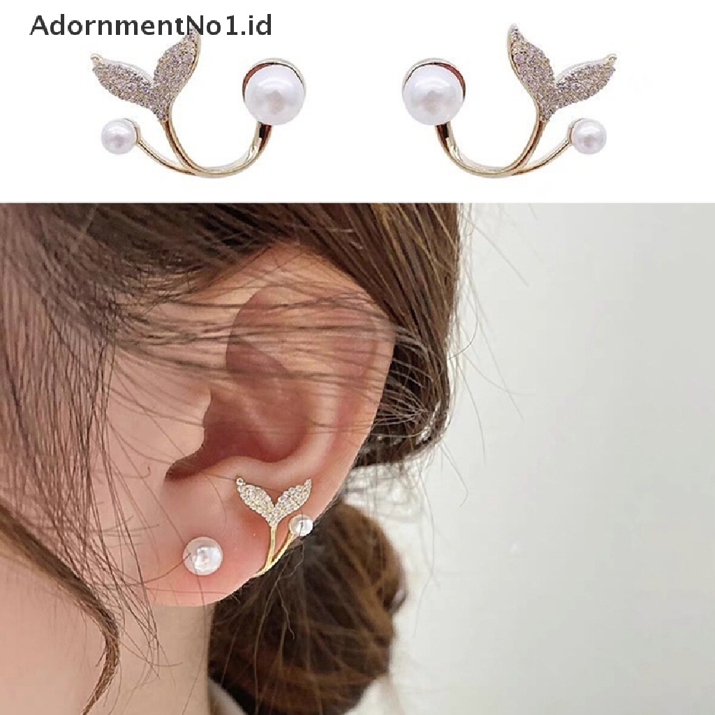 [AdornmentNo1] New Arrival Stud Earrings Fashion Ikan Ekor Logam Wanita Klasik Musim Semi Musim Panas Bunga Mutiara Lucu Elegan Perempuan Perhiasan Trendi [ID]