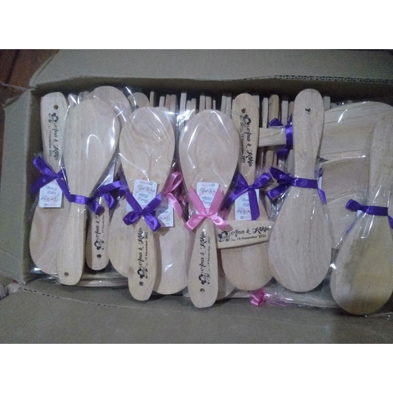 SOVENIR CENTONG KAYU MURAH CANTIK KEMAS KOMPLIT