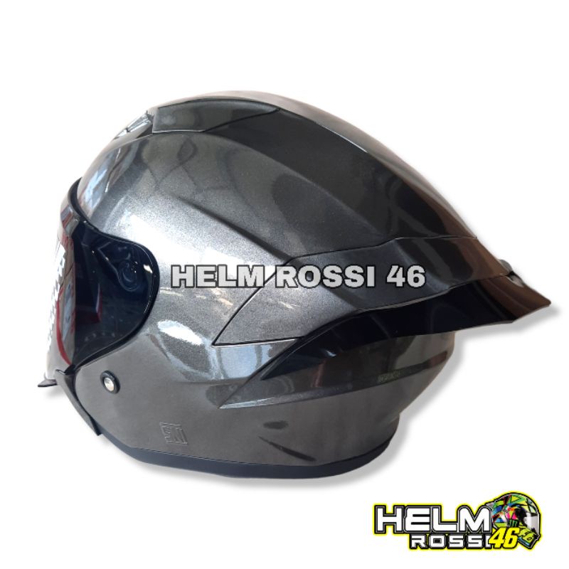 HELM GIFT SARGON GREY GLOSSY ABU ABU METALIK rep NJS KAIROZ + Visor FLAT Venom + Spoiler