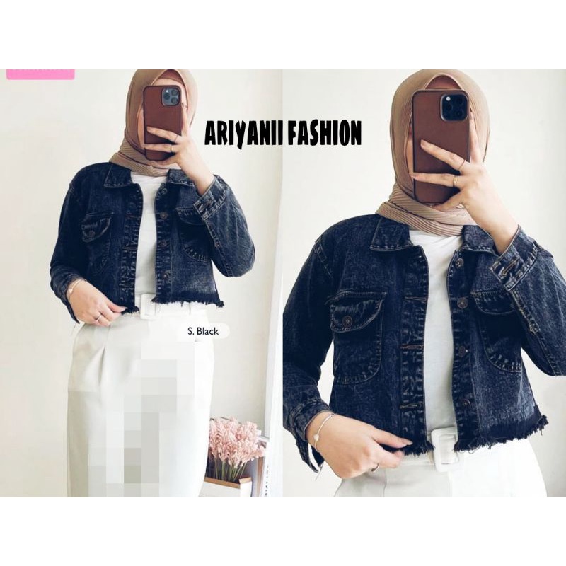 ARN - Jaket Jeans Vintage Baggy Oversize Wanita Jacket Crop Jins Denim Murah Korean Lengan Balon Kekinian Style Cewek Original