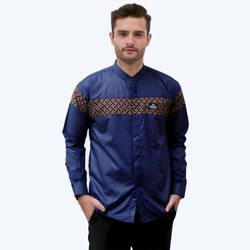 Baju Koko Pria Dewasa Lengan Panjang Motif Kobata Kombinasi Batik Kemeja Koko Kemko