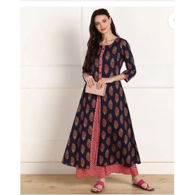 Baju Kurti Asli India Size S M L XXL 1 Set dengan Celana Palazzo Bahan Katun / Mokshi  Women Kurta a