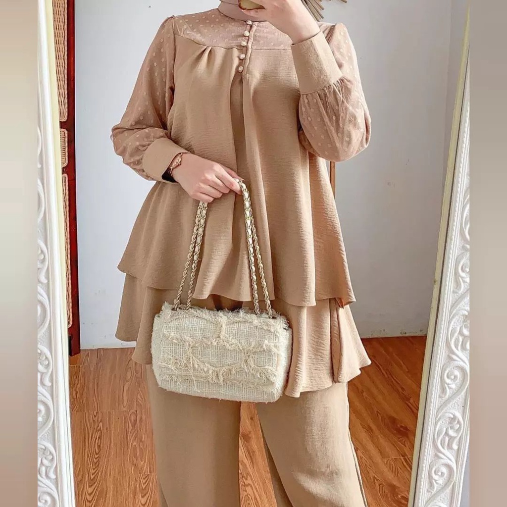 HANNA SET KF Setelan Viral Wanita Dewasa Bahan CRINKLE AIRFLOW MIX TILE DOT SETELAN WANITA KOREAN STYLE TERBAU 2023 KEKINIAN ONE SET WANITA KEKINIAN SET KONDAGAN WANITA