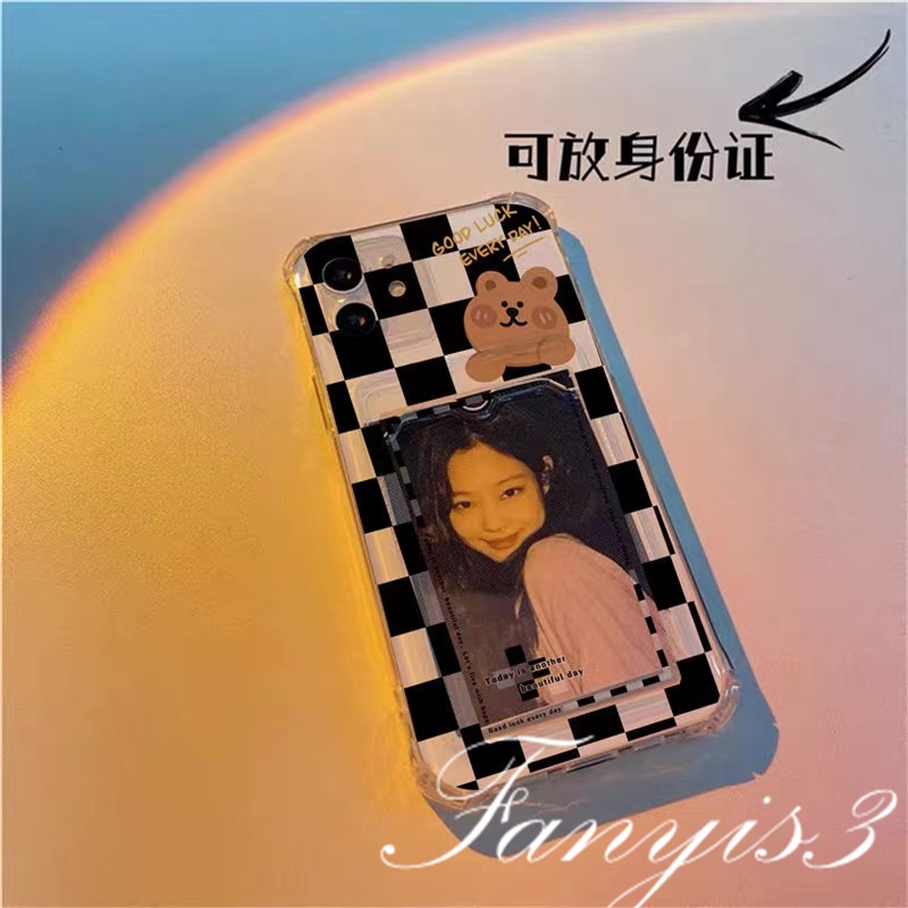 Compatible For IPhone 14 13 12 11 Pro Max X XR Xs Max 8 7 Plus SE 2020 Kompatibel Untuk Hitam Putih Gum Card Holder Phone Case Clear TPU Soft Cover Pelindung