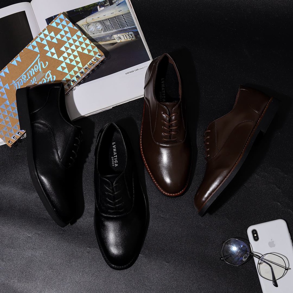 DEMBBLE TAN ORIGINAL x LVNATICA Sepatu Formal Tali Pria Pantofel Kerja Kantor Dinas Kantoran Pesta Undangan Wedding Kondangan Nikah Kuliah Modern Casual Derby Oxford Semi Kulit Premium Footwear Big Size Jumbo Ukuran Besar 44 Keren Terbaru Kekinian Branded