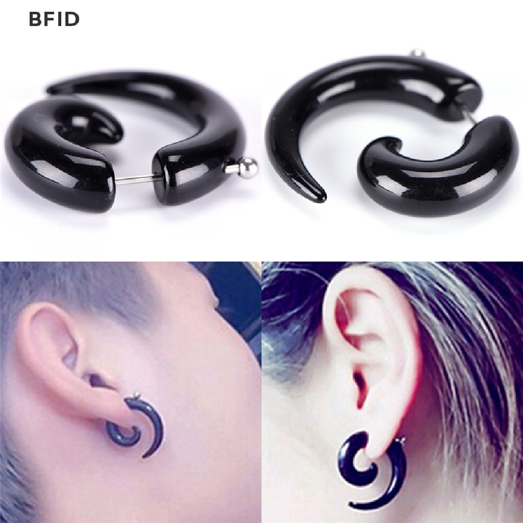 [BFID] Gothic Wanita Pria Punk Hitam Akrilik Siput Stud Earrings Perhiasan Telinga [ID]