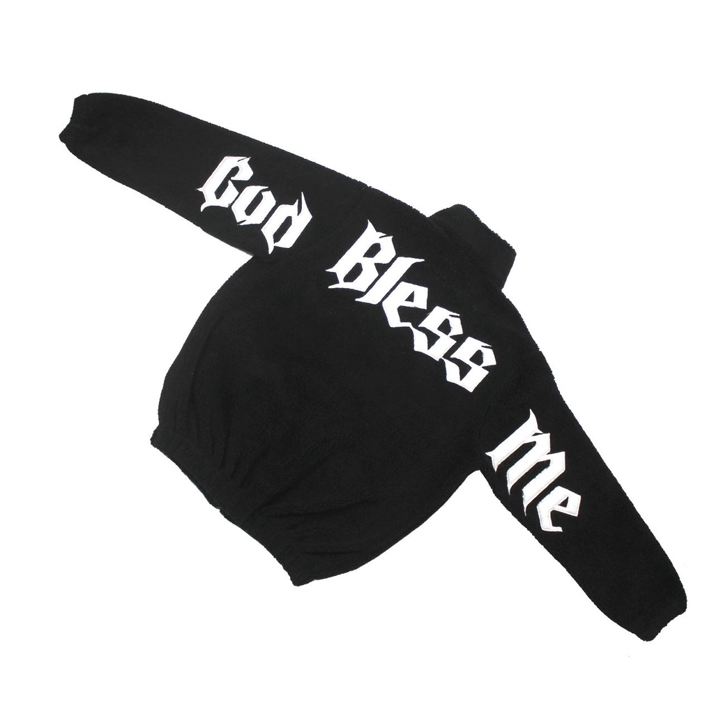 SKULLEND Black Sherpa Jacket Unisex - God Bless Me