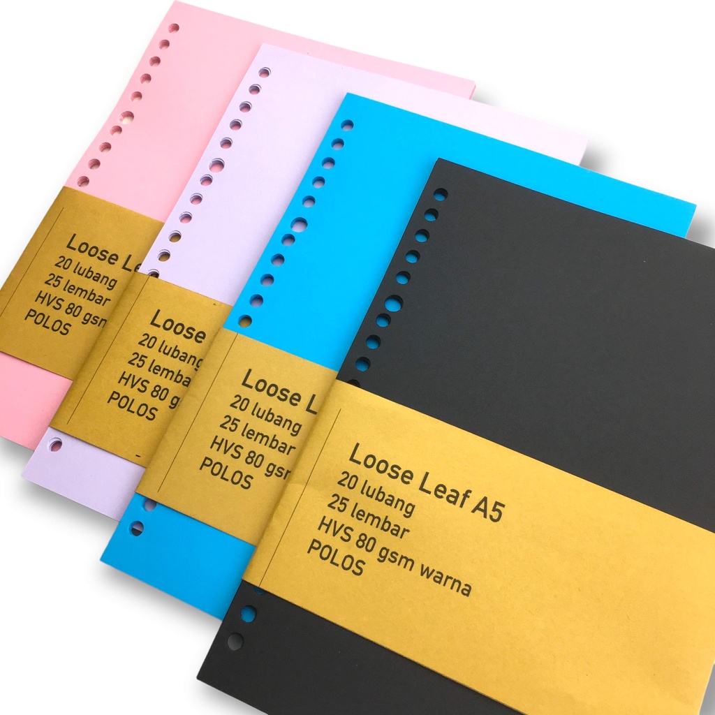 

Loose Leaf A5 warna 80 gsm pack 25 lembar isi binder POLOS