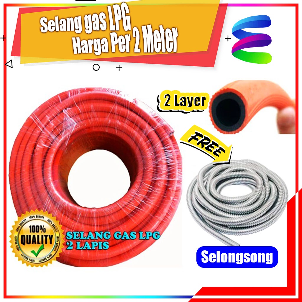 2 Meter Selang Kompor Gas Tekanan Tinggi 2 Lapis - Selang Gas LPG SNI High Quality 2 Meter - Selang Gas LPG + Selongsong Spiral Pelindung Selang Gas