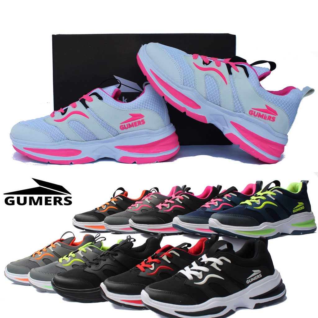 SEPATU WANITA GUMERS SPORT PUTIH PINK, SOL KARET DAN LENTUR, SEPATU PRIA DAN WANITA, SEPATU HITAM, S