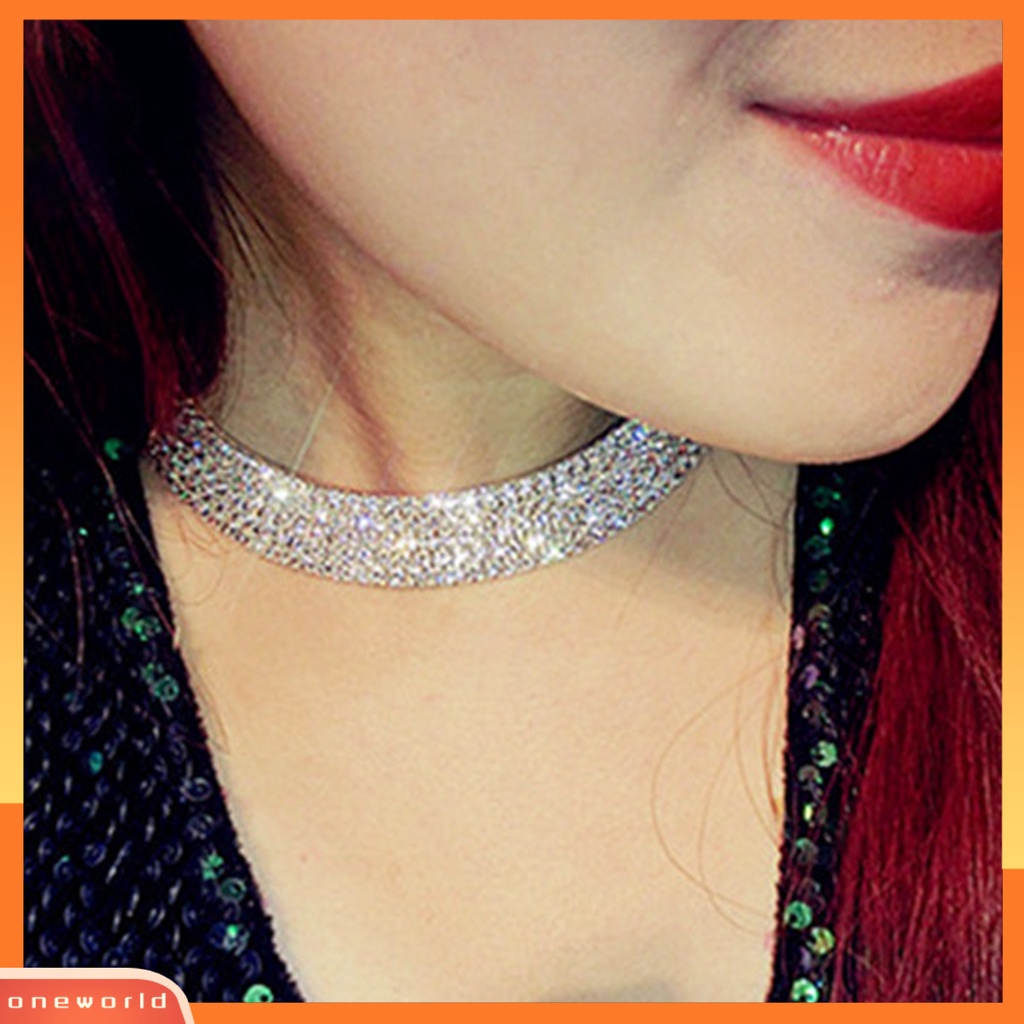 {oneworld} Fashion Kalung Choker Kerah Wanita Berlian Imitasi Elegan Untuk Perhiasan Ulang Tahun Pernikahan