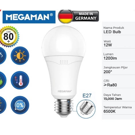 LAMPU LED / BOHLAM MEGAMAN A-BULB YTA60Z2 12W / 12 WATT GARANSI RESMI