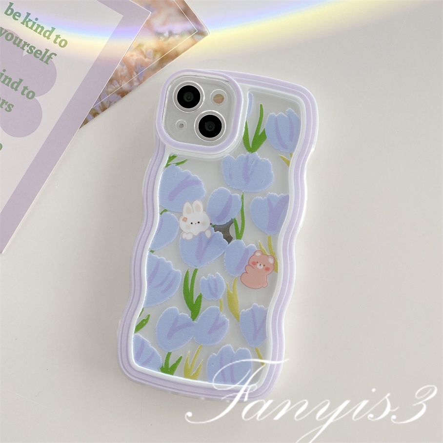 Compatible For iPhone 14 13 12 11 Pro Max X XR Xs Max 8 7 6 6s Plus SE 2020 Kompatibel Untuk Tulip Kelinci Beruang Gelombang Frame Phone Case TPU Soft Cover