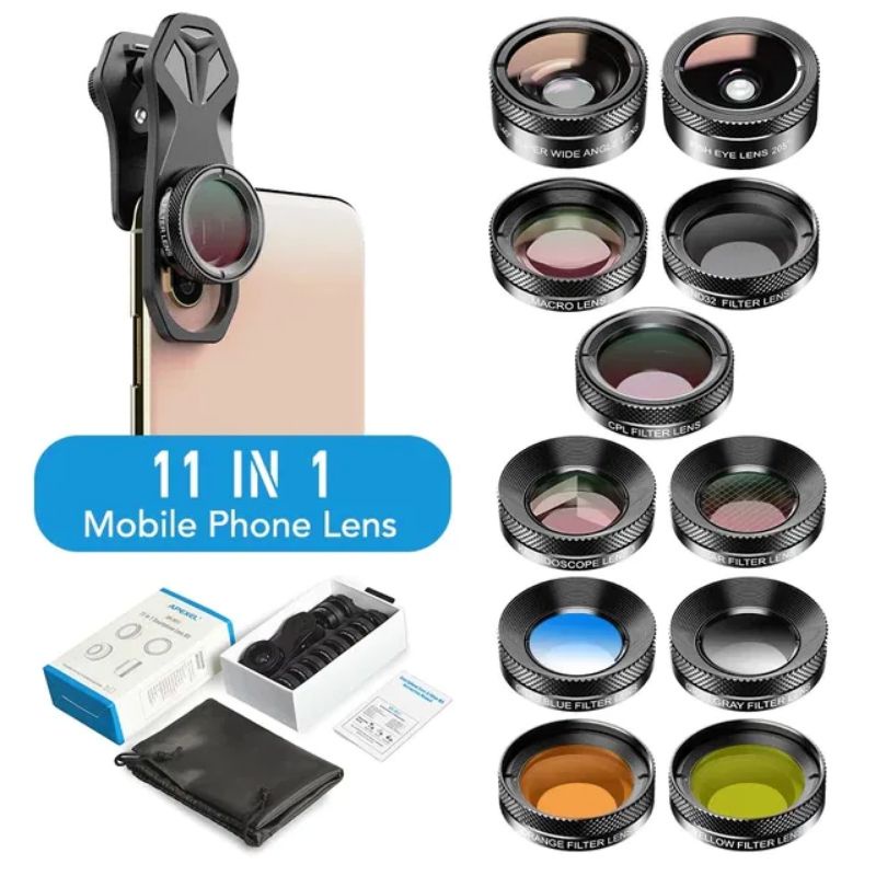 Lensa HP APEXEL 11 in 1 | APL DG 11 camera Phone Lens Kit Wide Angle Macro Full Color/Grad Filter CP