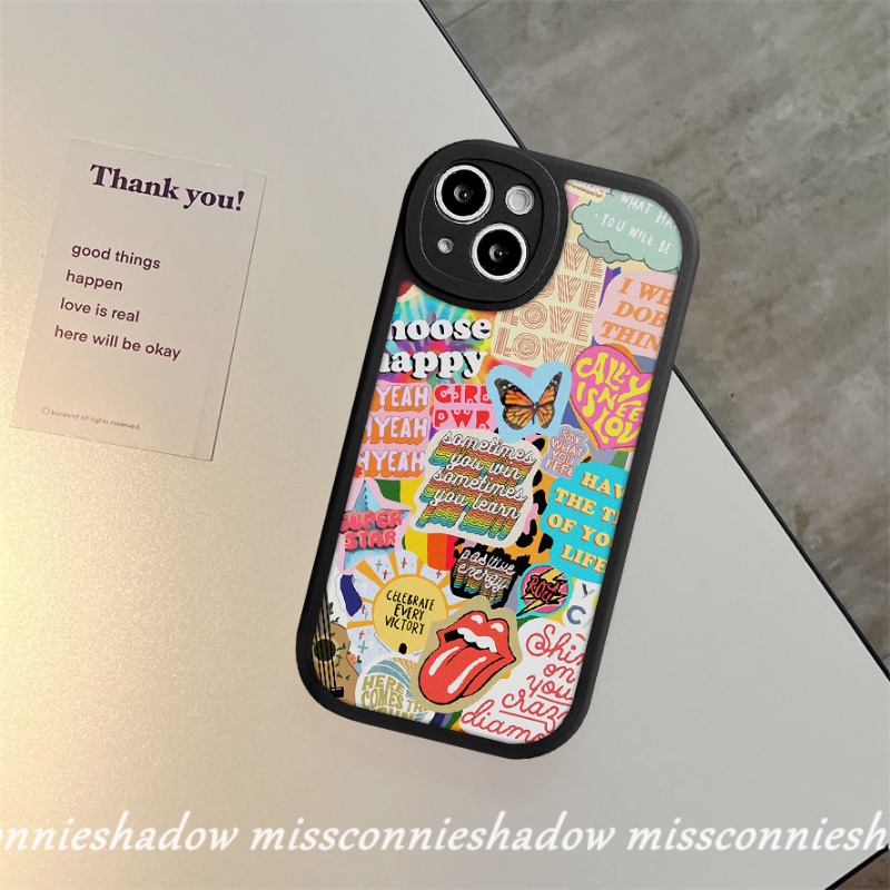 IPHONE Case Kompatibel Untuk Iphone11 14 13 12 Pro Max7 8 6 6s 14 Plus XR X XS MAX SE 2020 Ins Fashion Huruf Kupu-Kupu Trendi Merek Stiker Label Lembut TPU Penutup Belakang