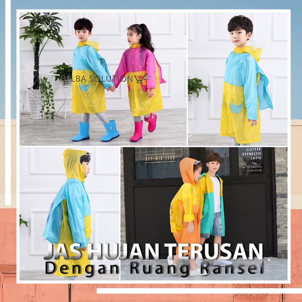 Jas Hujan Anak TK SD 4 5 6 7 8 Tahun Laki Laki Perempuan Mantel Hujan Model Terusan Motif Karakter Kids Rain Coat