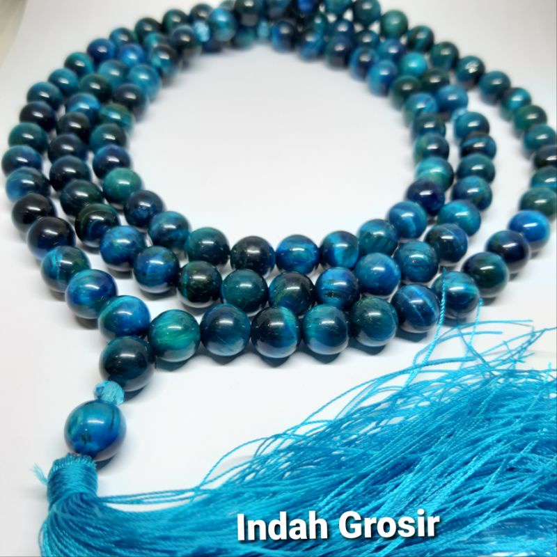 TASBIH BATU TIGER EYE BLUE 10MM 108BUTIR ORIGINAL