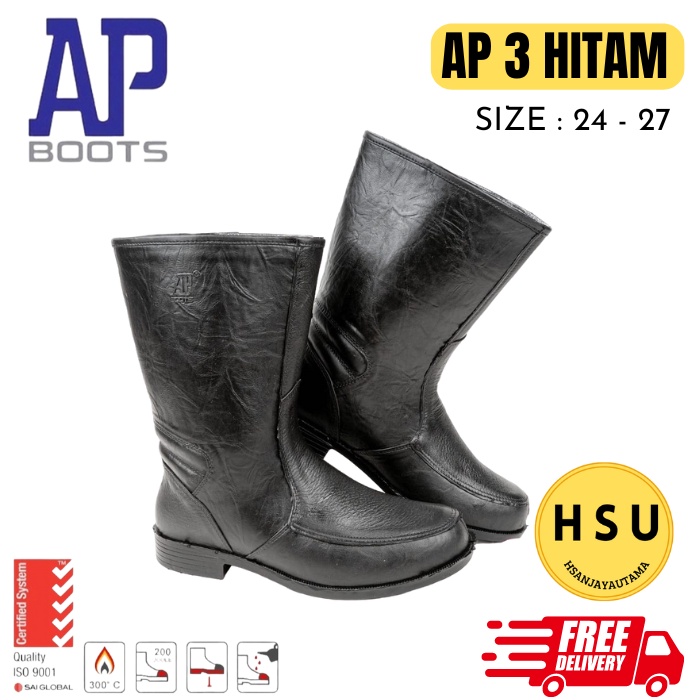Sepatu Boot Pendek Karet Hitam AP 3 Sepatu APD Perkebunan Fashion Pria