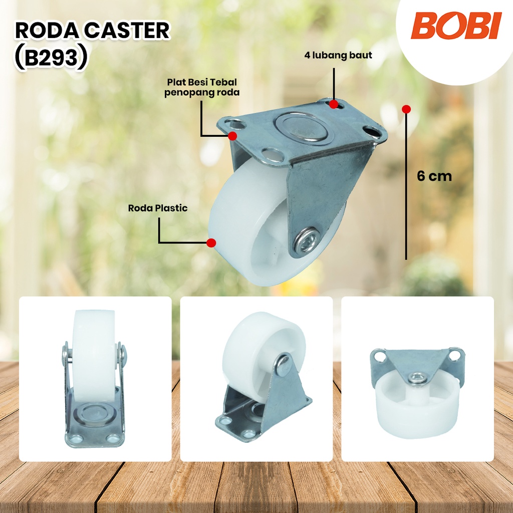 Roda Caster PVC NYLON / Roda Etalase Lemari 1,5 inch / Roda Serbaguna BOBI - Warna Random