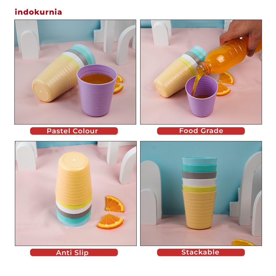 IK - GELAS PLASTIK TAWON PASTEL MACARON 250ML ULIR BEE TERMURAH