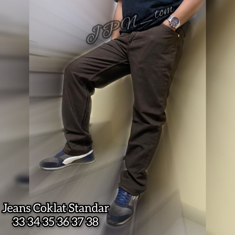 Celana Jeans Standar Pria Denim Jins Reguler Warna Black Sandwash Ukuran 33 34 35 36 37 38 Bahan Tebal Model Pinggang Lurus Motif Hitam Washing Printing Long Pants Big Size Jumbo