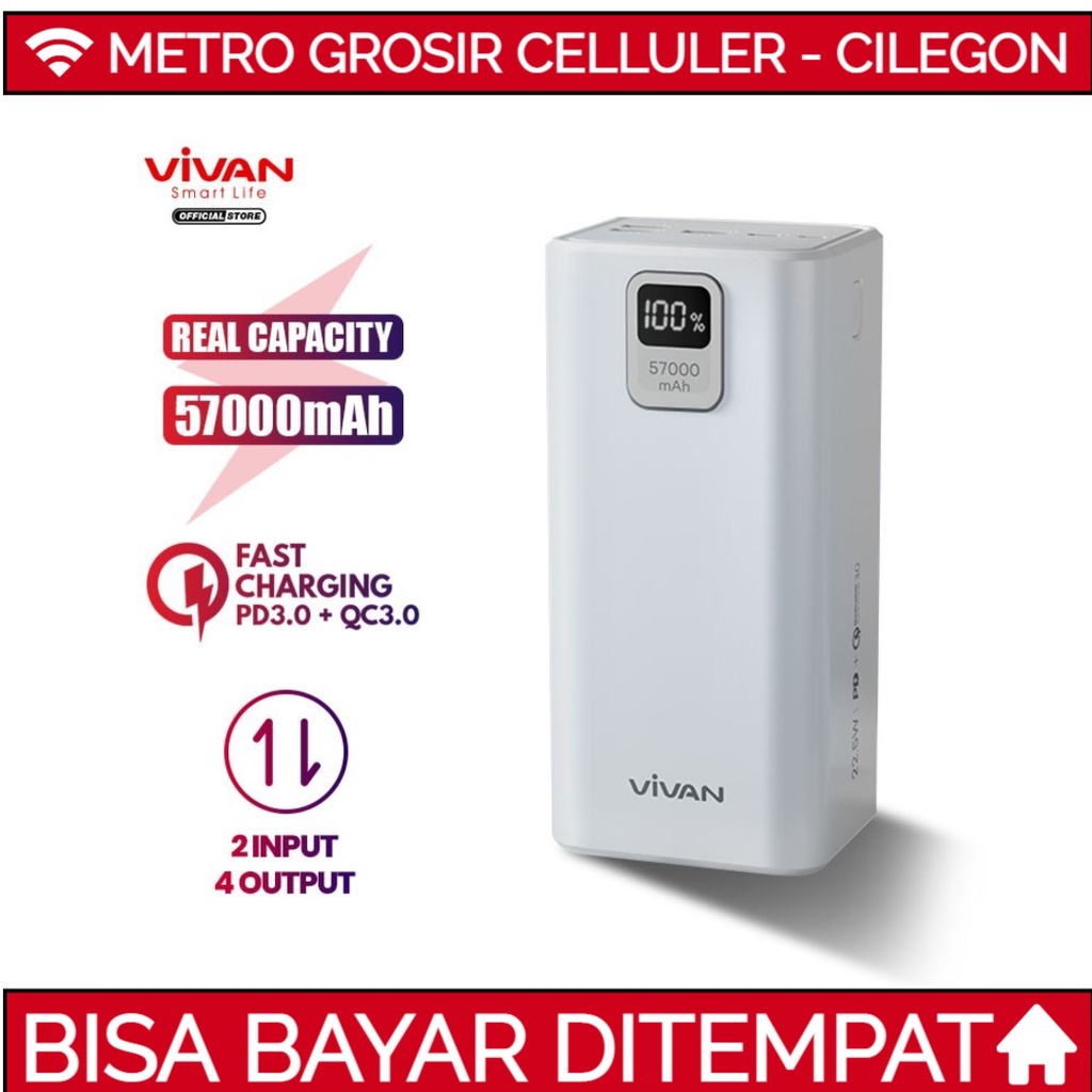 VIVAN VP B60 Powerbank Power bank 57000 mAh Power Delivery Quick Charge 3.0 Garansi