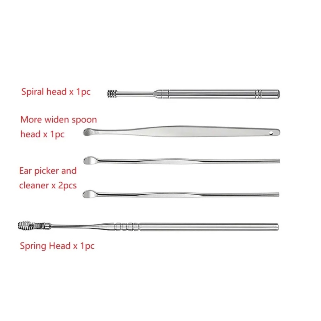 TRS - Alat Pembersih Telinga Set 5 In 1 Korek Kuping Stainless Steel Earpick