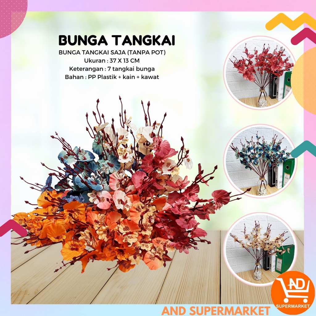 Bunga Tangkai Hias Plastik Dekorasi Rumah Kekinian Hiasan Artificial Flowers Cantik PBP155