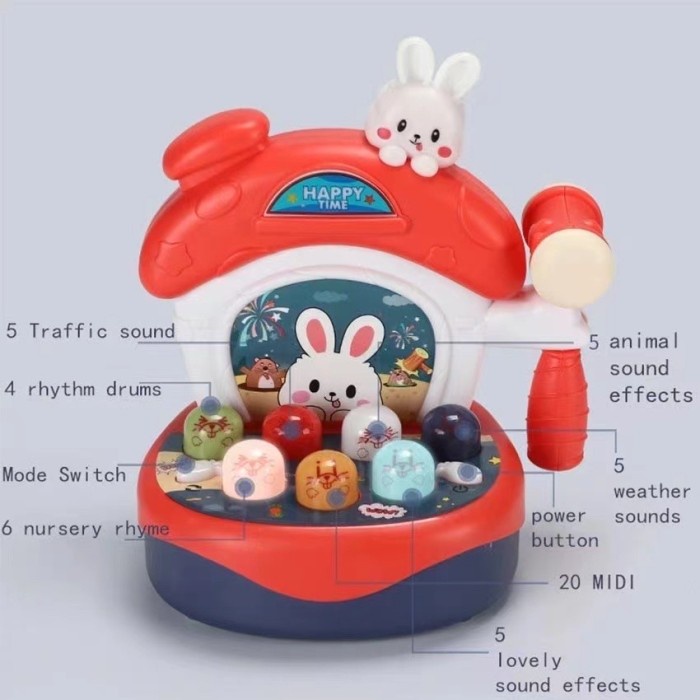 TokoPapin Mainan Anak Pukul Pukulan Tikus Happy Hamster Edukasi Bunyi Musik Lagu Bayi Balita