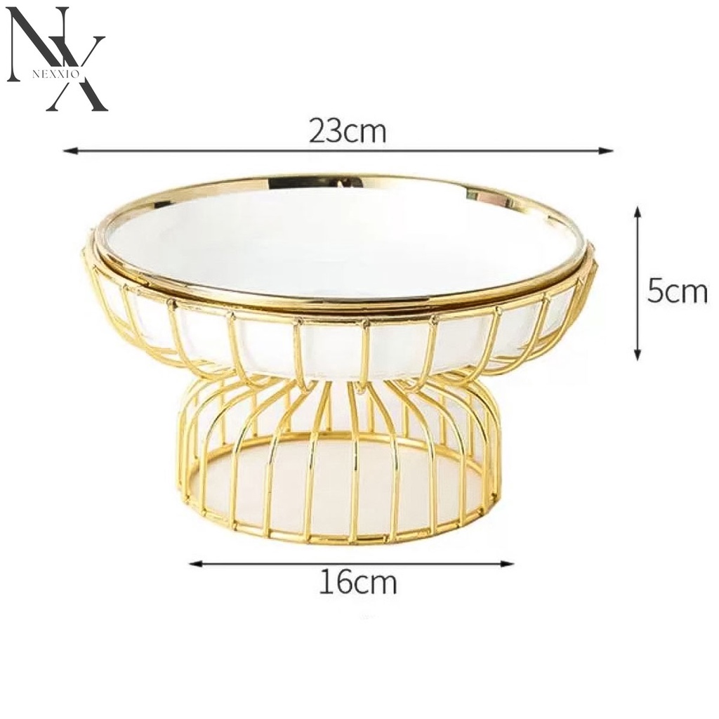 NexXio TEMPAT BUAH KERAMIK GOLD DUDUKAN STAINLESS GOLD / Ceramic Fruit Tray / Tray Tempat Buah / Tempat Buah Keramik Elegant