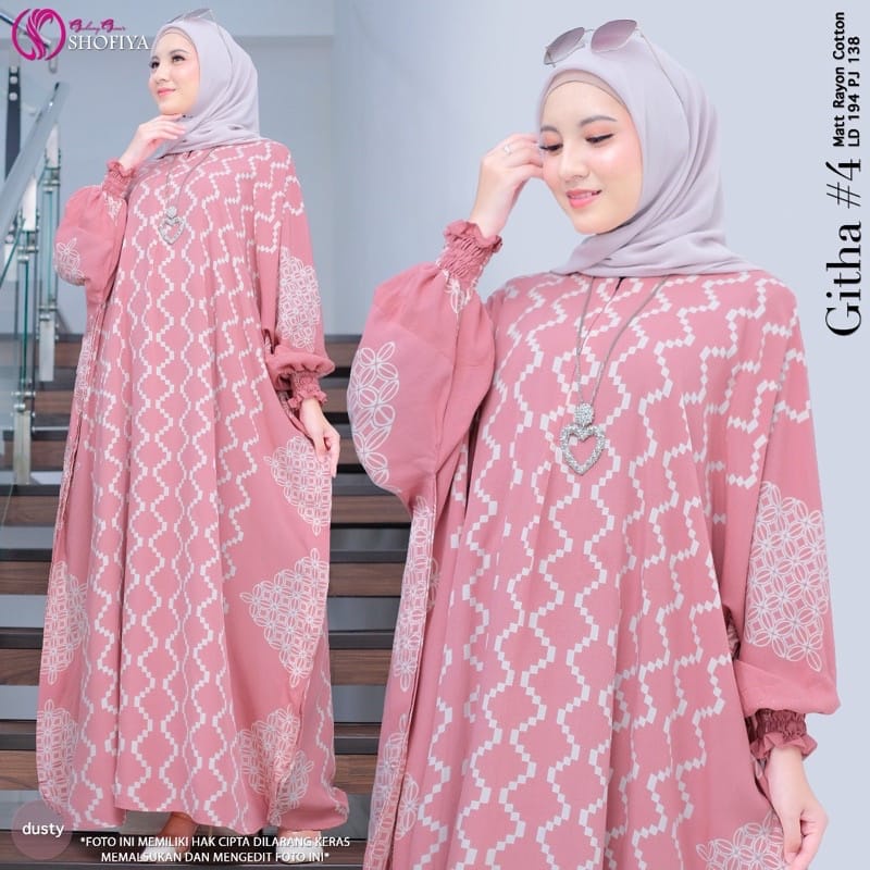 Kaftan Wanita - Githa Kaftan Kondangan Jumbo Maksi Kaftan Batik Cap Printing Busui Lengan Panjang Rayon Premium By Batik A W