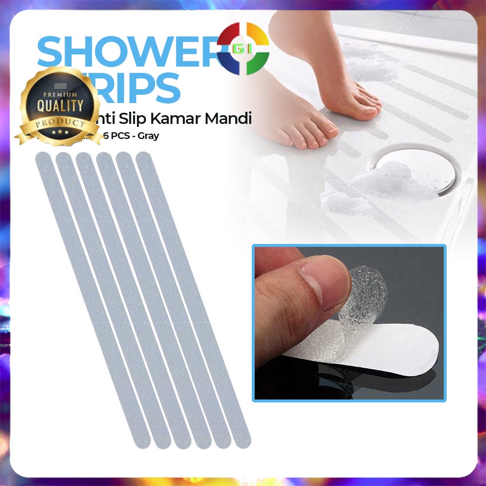 Stiker Anti Slip Kamar Mandi Shower 20x380mm 6 PCS Gray COD