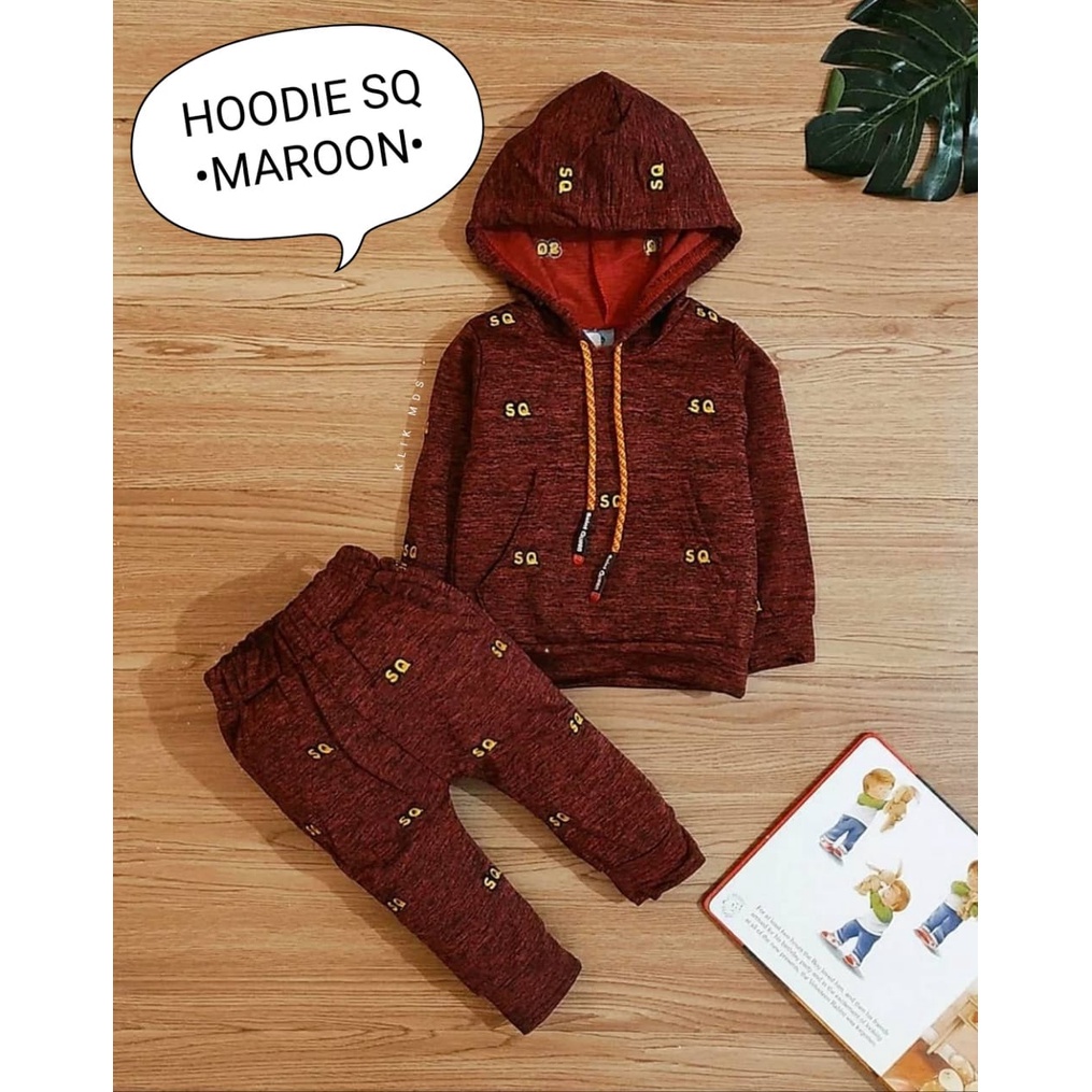 Setelan Anak Bayi Laki-Laki Motif Hoodie SQ Dan Celana Usia 0-2 Tahun