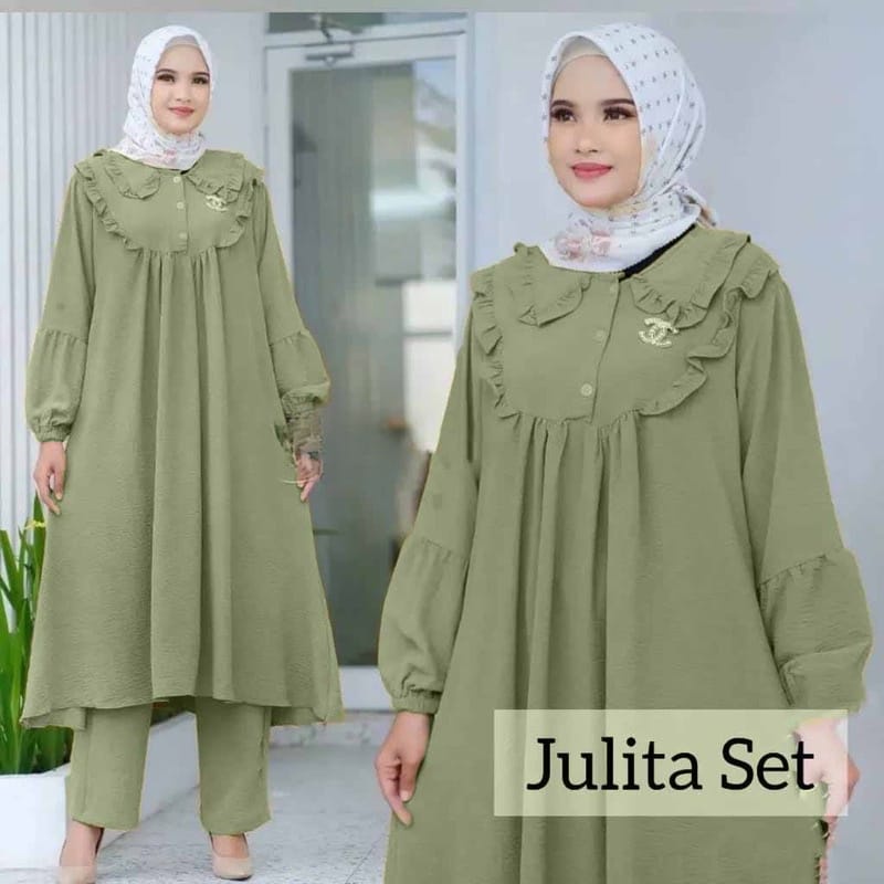 JULITA SET // SETELAN TUNK LONG WANITA CRINCLE AIRFLOW