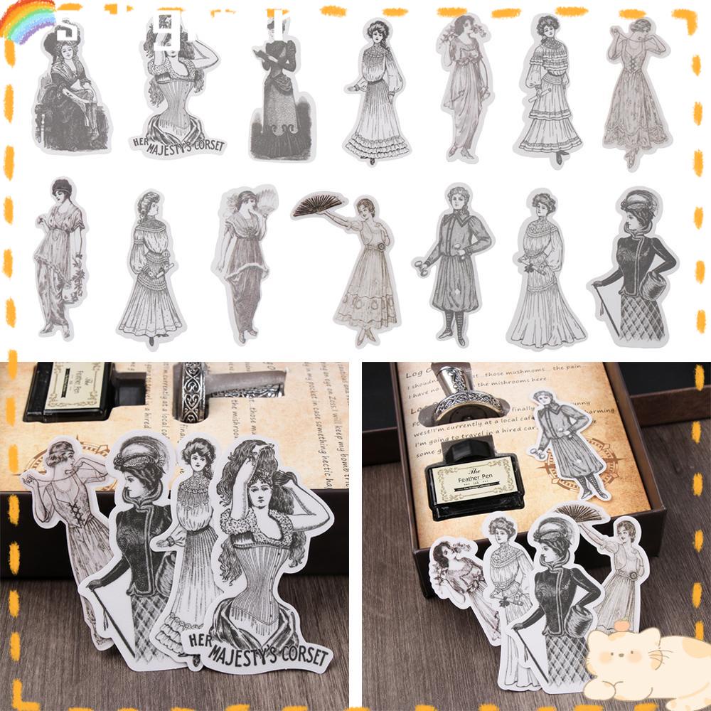 Solighter 14PCS/Set Scrapbooking Stiker Fashion Karakter Dekoratif Sticky Paper Album Decor Stationery Decals