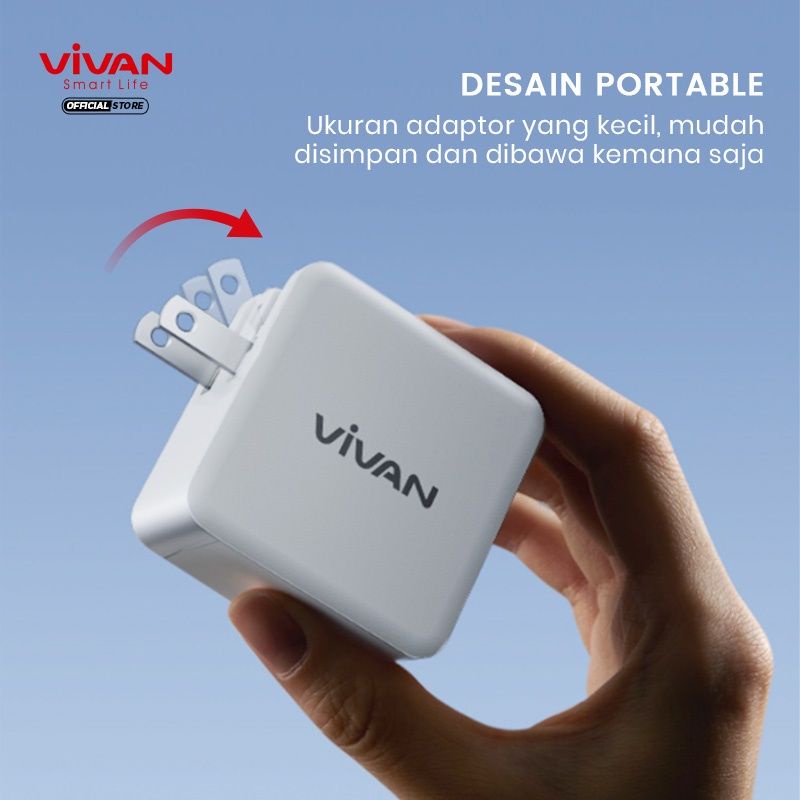 Vivan GaN02s 3A Quick Charge 65W 2in1 ES/EU Portabel 3 Port Travel Charger