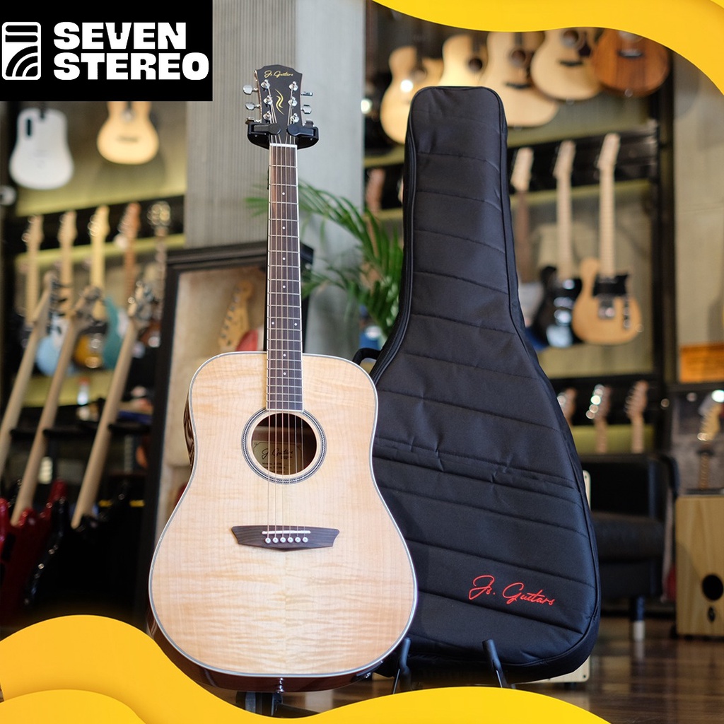 JS Guitars JD270E Top Flame Maple Dreadnought Acoustic Electric Guitar