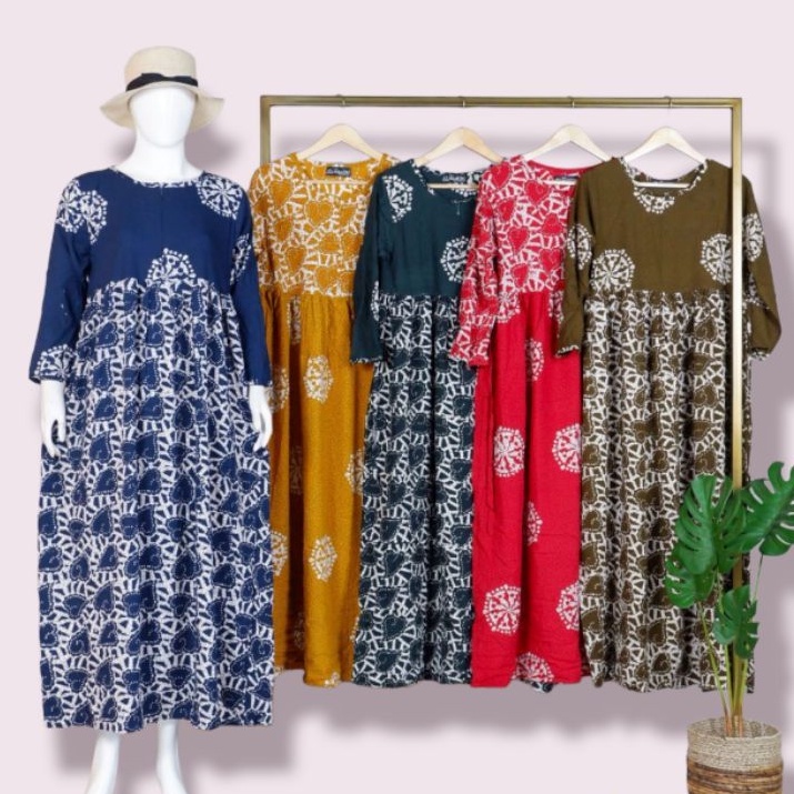 L Wiru Oval Resleting Batik Mahoni / longdress daster homedress panjang busui batik huza grosir Peka