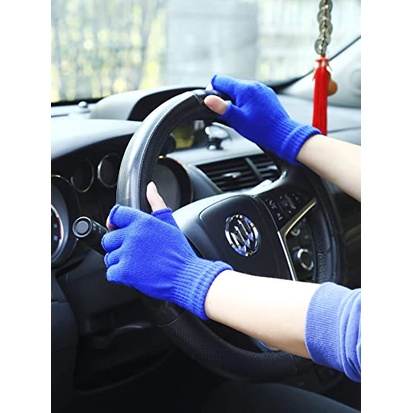 Sarung Tangan Gloves Pria dan Wanita Bahan Rajut Jenis Pendek Warna Biru Half Finger