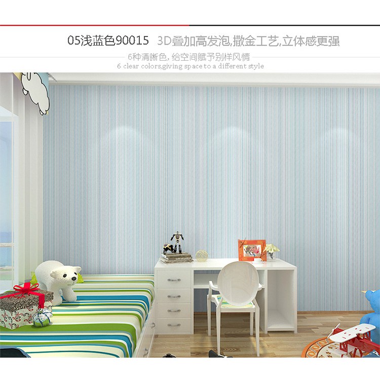 Wallpaper 3D Non Woven Modern Plain Stripe 53cm x10m - Blue 90015