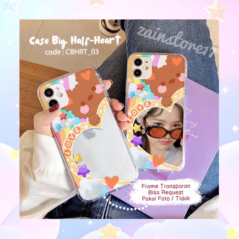 Jual Case Custom Desain Cute Big Half Heart Frame Transpran Lucu Custom