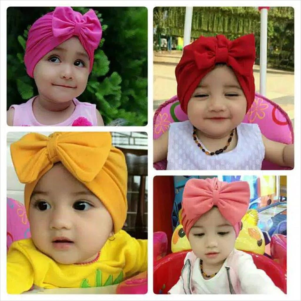 YA 392 A - Turban Bayi Pita Kupu Polos Usia 0-3 Tahun Ciput Baby Topi Anak Perempuan Lucu Unik Imut Kekinian